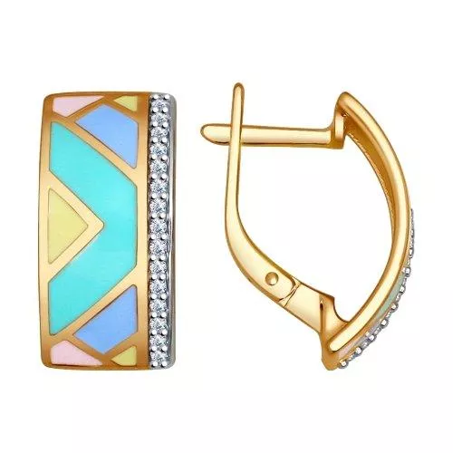 Серьги из золочёного серебра с эмалью и фианитами