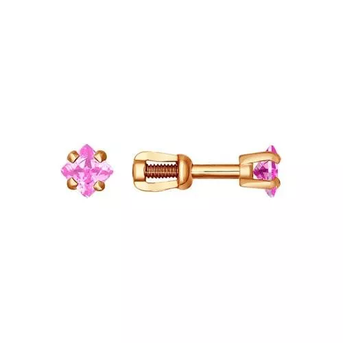 Серьги-пусеты из золочёного серебра с розовыми фианитами