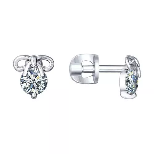 Пусеты бантики с фианитами