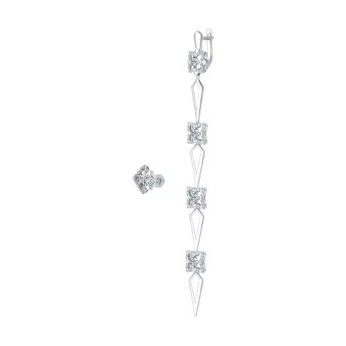 Серьги длинные из серебра с фианитами