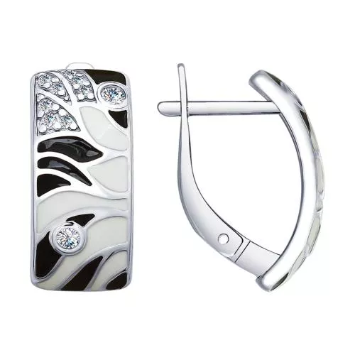 Серьги из серебра с эмалью и фианитами