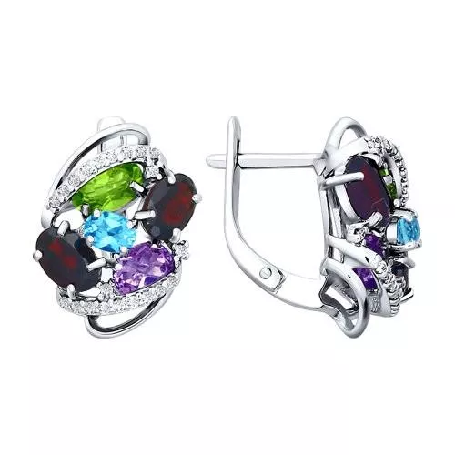 Серьги из серебра с миксом камней