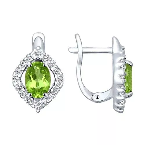 Серьги из серебра с фианитами и хризолитами