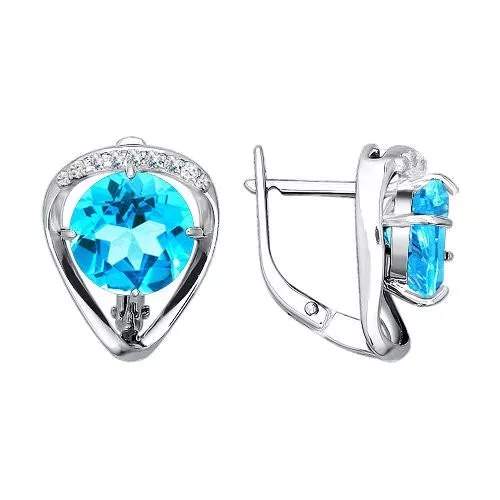 Серьги из серебра с топазами и фианитами