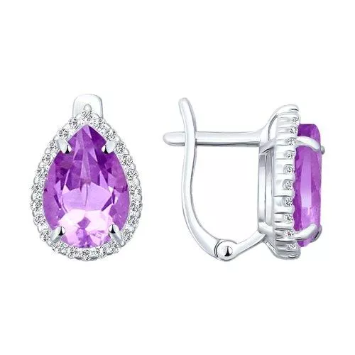 Серьги из серебра с аметистами и фианитами