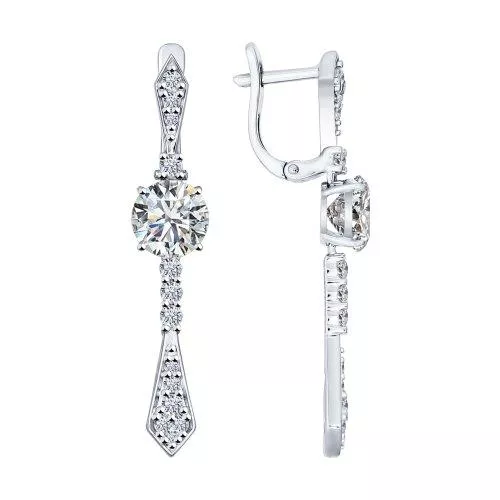 Серьги длинные из серебра с фианитами