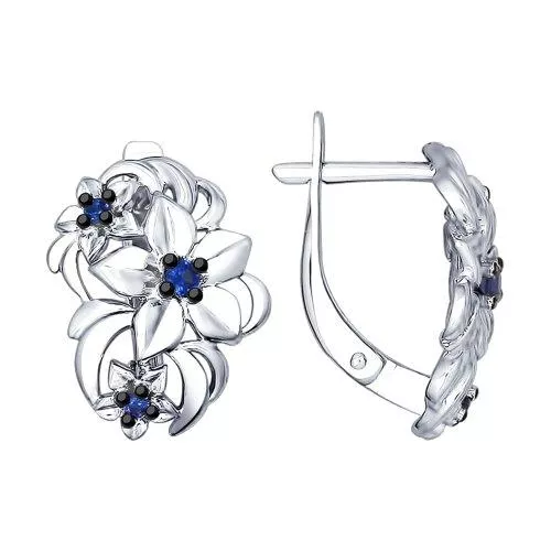 Серьги из серебра с синими фианитами