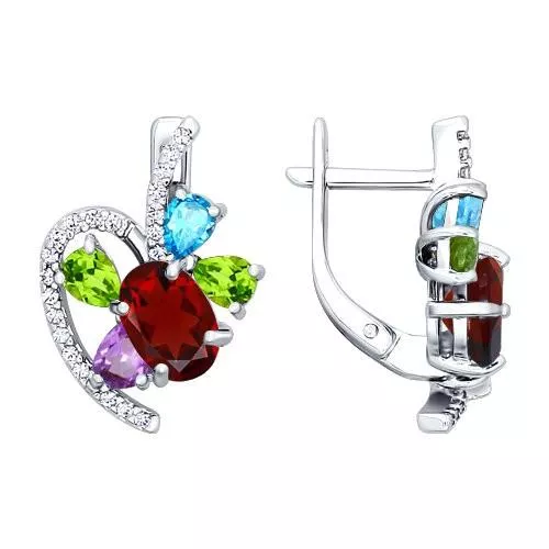 Серьги из серебра с миксом камней