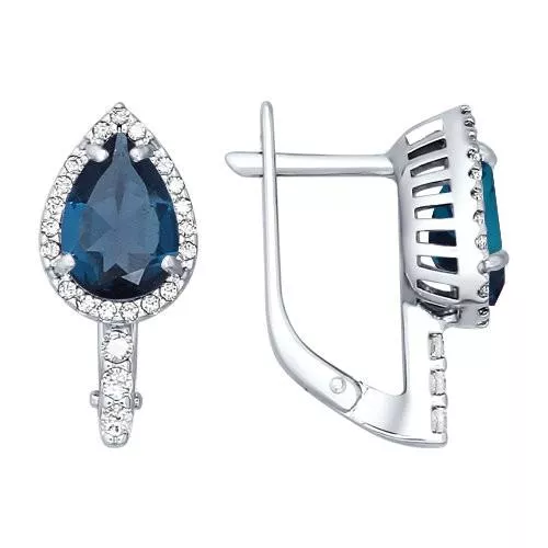 Серьги-капли из серебра с Лондон-топазом и фианитами