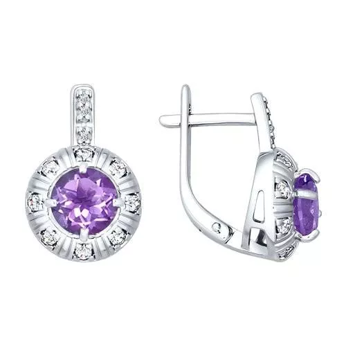 Серьги из серебра с аметистами и фианитами