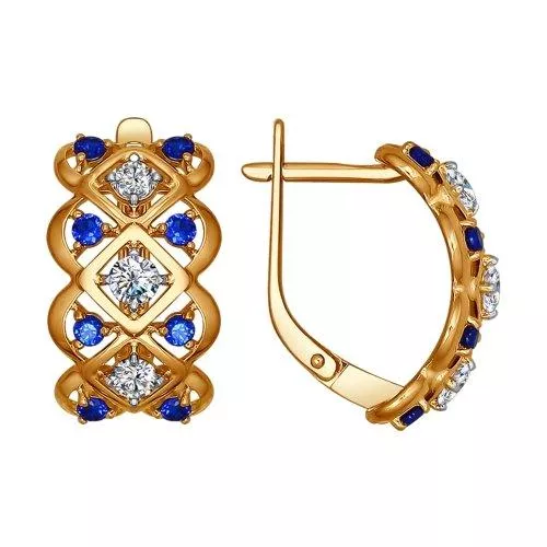 Серьги из серебра с бесцветными и синими фианитами