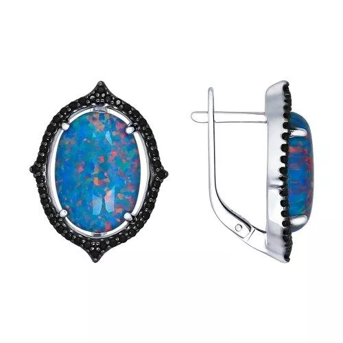 Серьги из серебра с чёрными фианитами