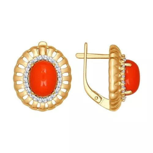 Серьги из золочёного серебра с кораллами