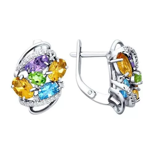 Серьги из серебра c миксом из камней