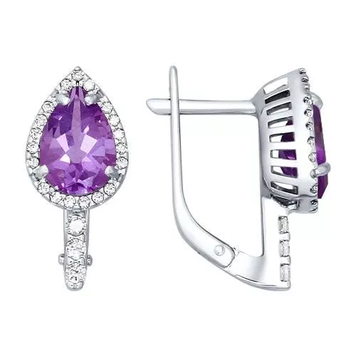Серьги из серебра с аметистами и фианитами