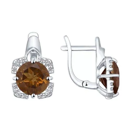 Серьги из серебра с раухтопазами и фианитами