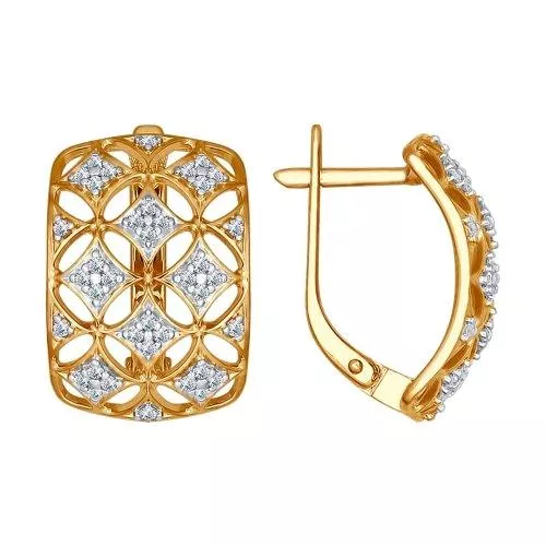 Серьги из золочёного серебра с фианитами