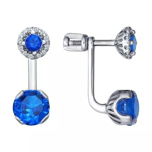 Серьги из серебра с синими фианитами