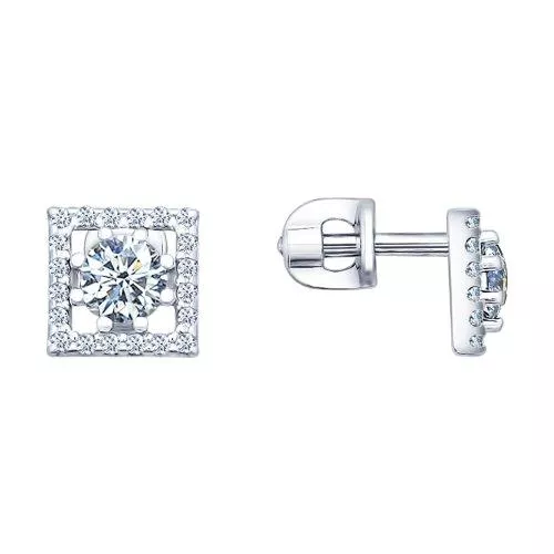 Серьги-пусеты из серебра с фианитами