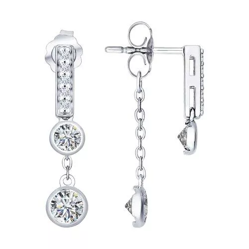 Серьги длинные из серебра с фианитами