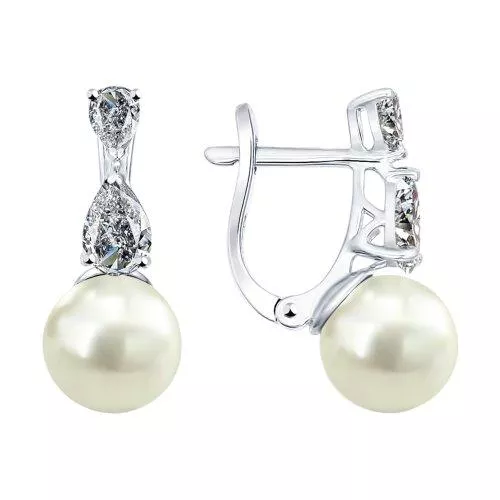 Серьги из серебра с жемчугом и фианитами