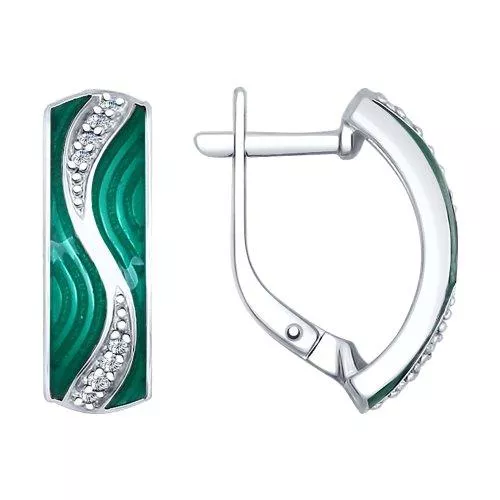 Серьги из серебра с эмалью и фианитами