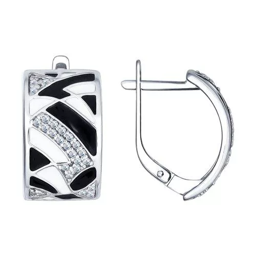 Серьги из серебра с эмалью и фианитами