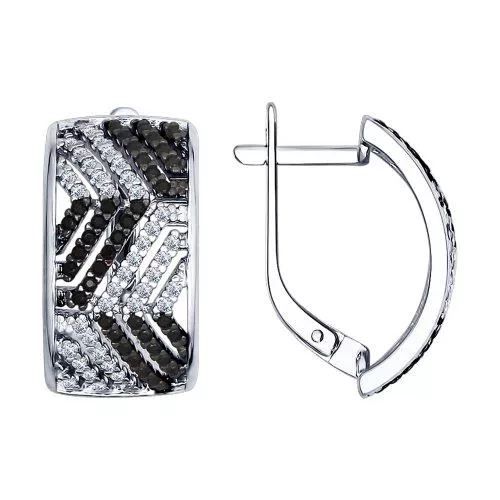 Серьги из серебра с чёрными фианитами