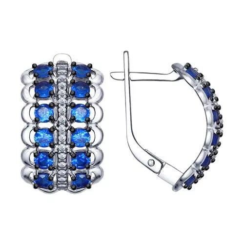 Серьги из серебра с бесцветными и синими фианитами