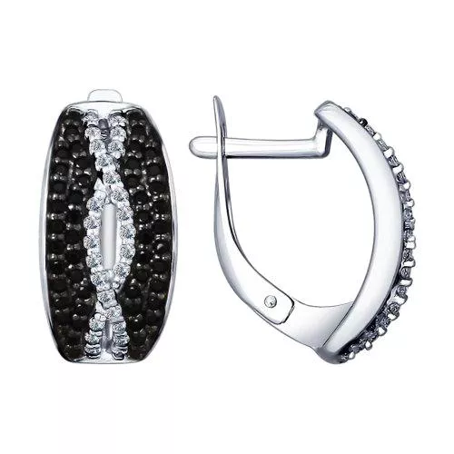 Серьги из серебра с бесцветными и чёрными фианитами