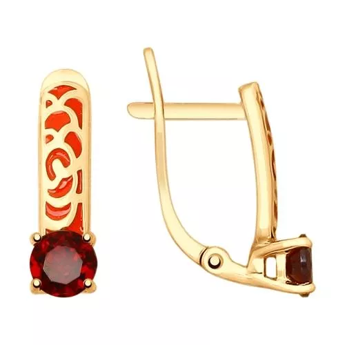 Серьги из золочёного серебра с эмалью и гранатами