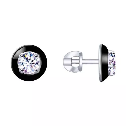 Серьги из серебра с эмалью и фианитами