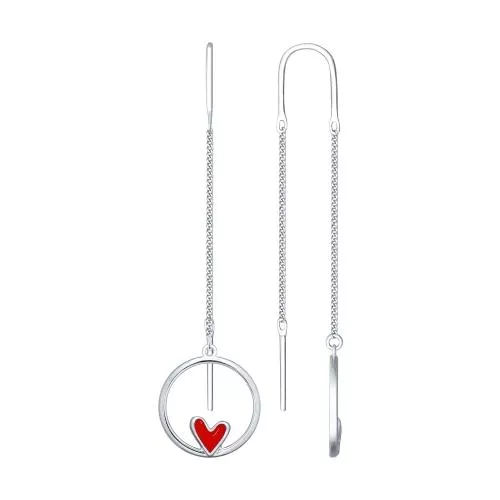 Серьги из серебра с красной эмалью «Сердце»