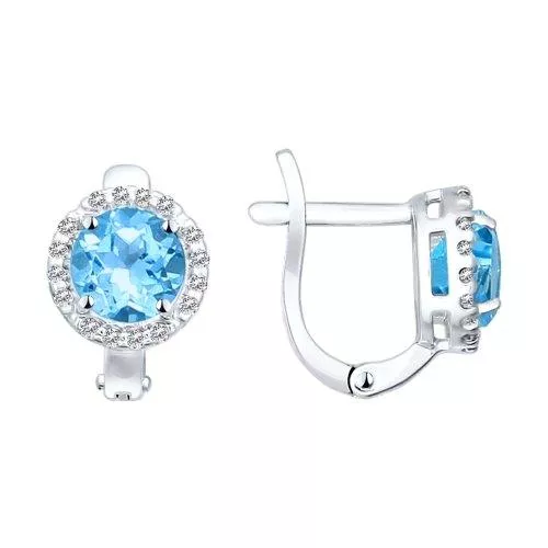 Серьги из серебра с топазами и фианитами