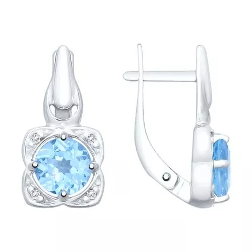 Серьги из серебра с топазами и фианитами