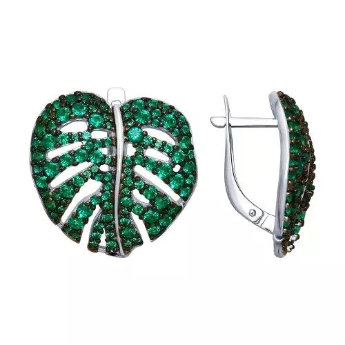 Серьги из серебра с зелеными фианитами