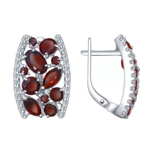 Серьги из серебра с гранатами и фианитами