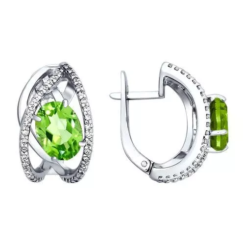 Серьги из серебра с фианитами и хризолитами