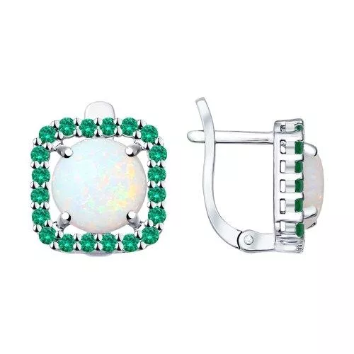 Серьги из серебра с опалами и фианитами