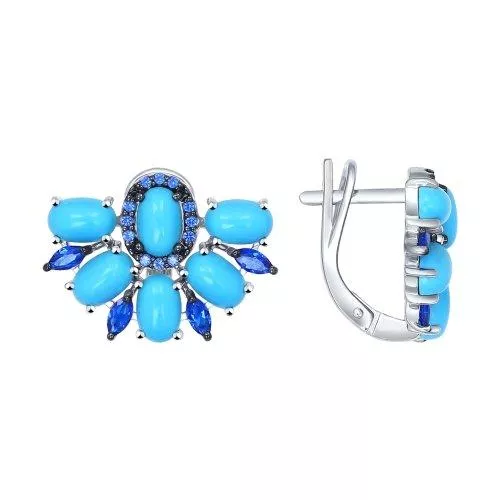 Серьги из серебра с бирюзой и фианитами