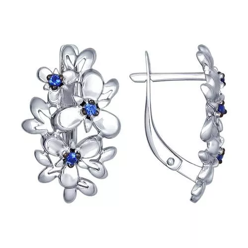 Серьги из серебра с синими фианитами