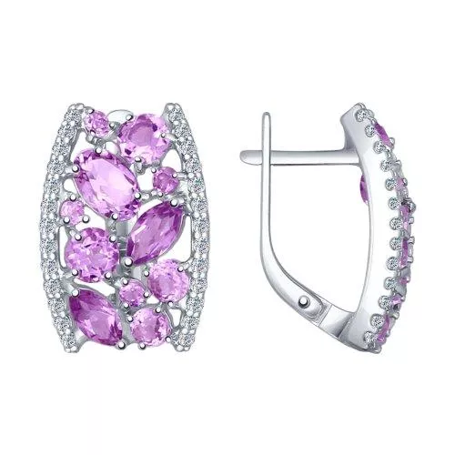 Серьги из серебра с аметистами и фианитами