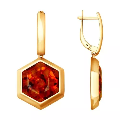 Серьги из золочёного серебра с янтарём