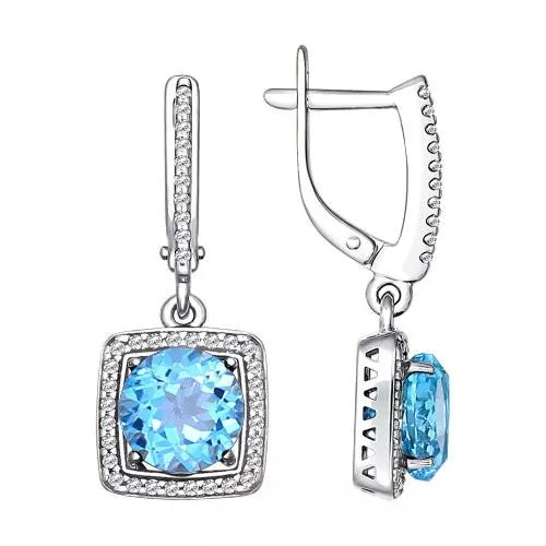 Серьги из серебра с топазами и фианитами