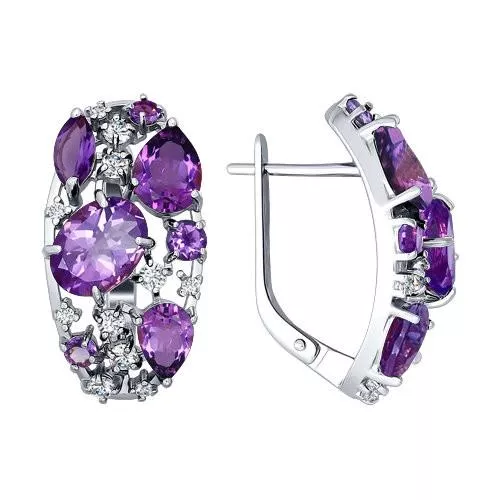 Серьги из серебра с аметистами и фианитами