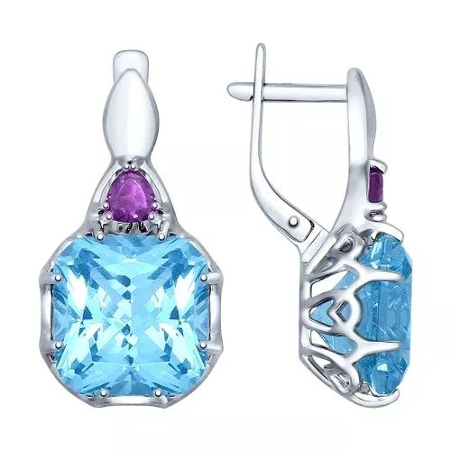 Серьги из серебра с ситаллами и сиреневыми фианитами