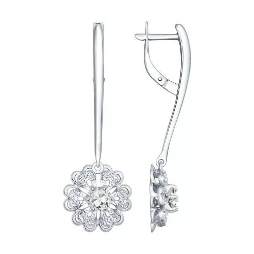 Серьги из серебра с горным хрусталем и фианитами