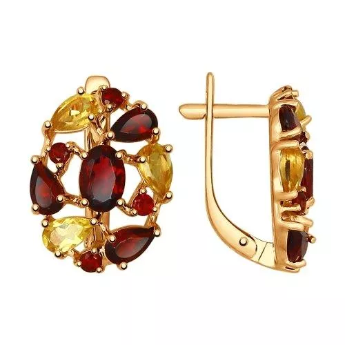 Серьги из золочёного серебра с полудрагоценными вставками