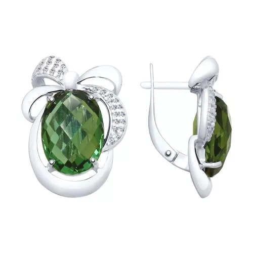 Серьги из серебра с кварцем и фианитами