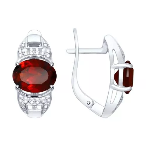 Серьги из серебра с гранатами и фианитами